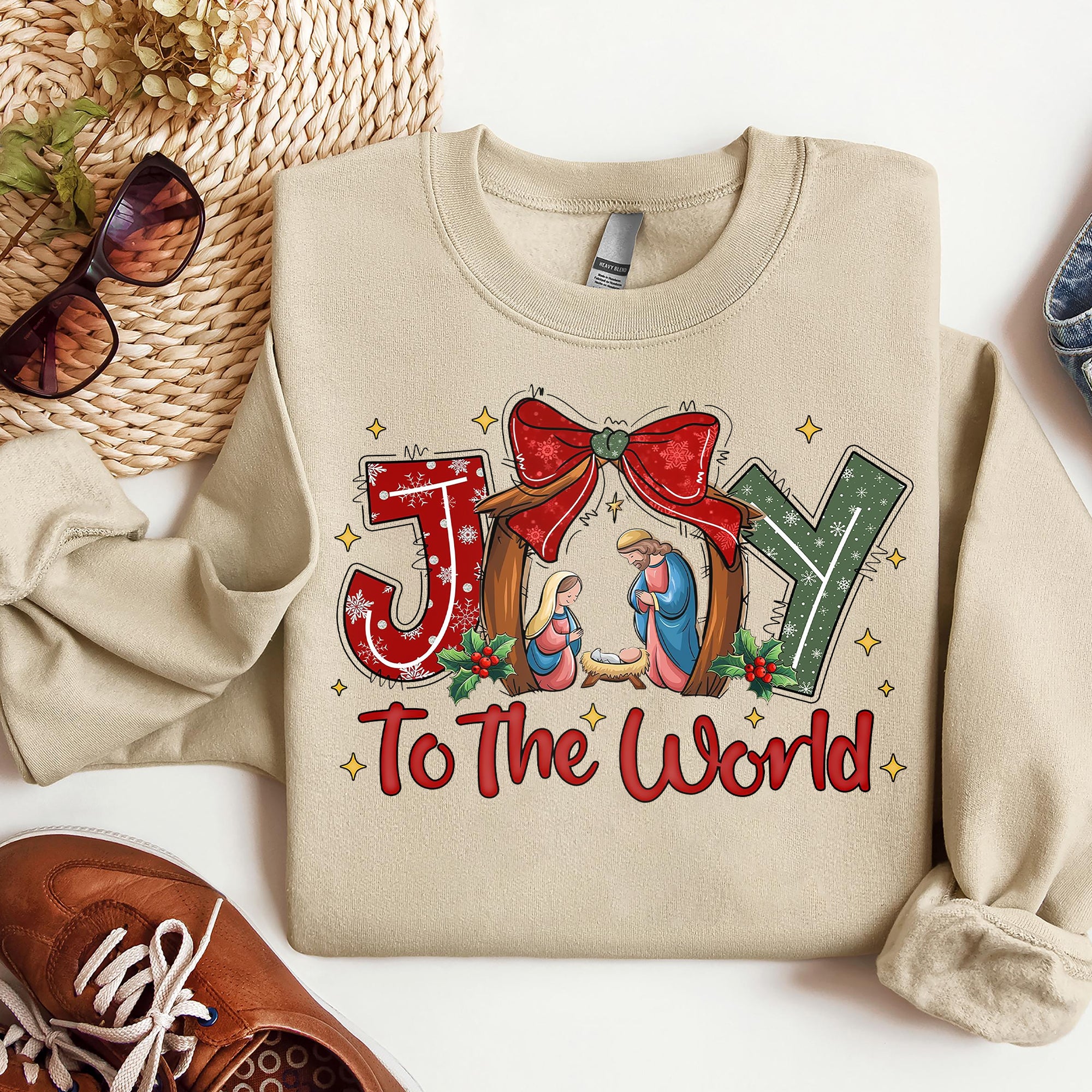 Christian Christmas Sweatshirt, Joy To The World Sweatshirt, Coquette Jesus Sweatshirt. ILAF27